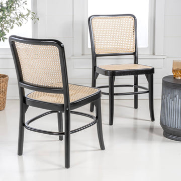Colmar Mid-Century Vintage Wood Rattan Dining Chair - JONATHAN Y